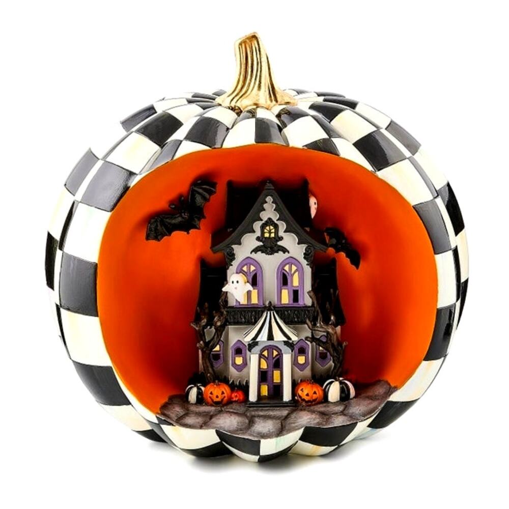 NEW Mackenzie-Childs Halloween Illuminated Haunted House Pumpkin Scene 14in